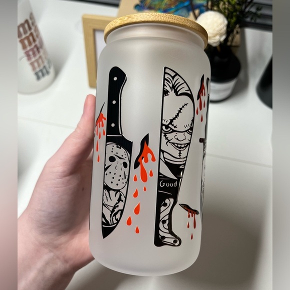 Frosted Glass Tumbler with Horror Knife Design - Picture 2 of 6